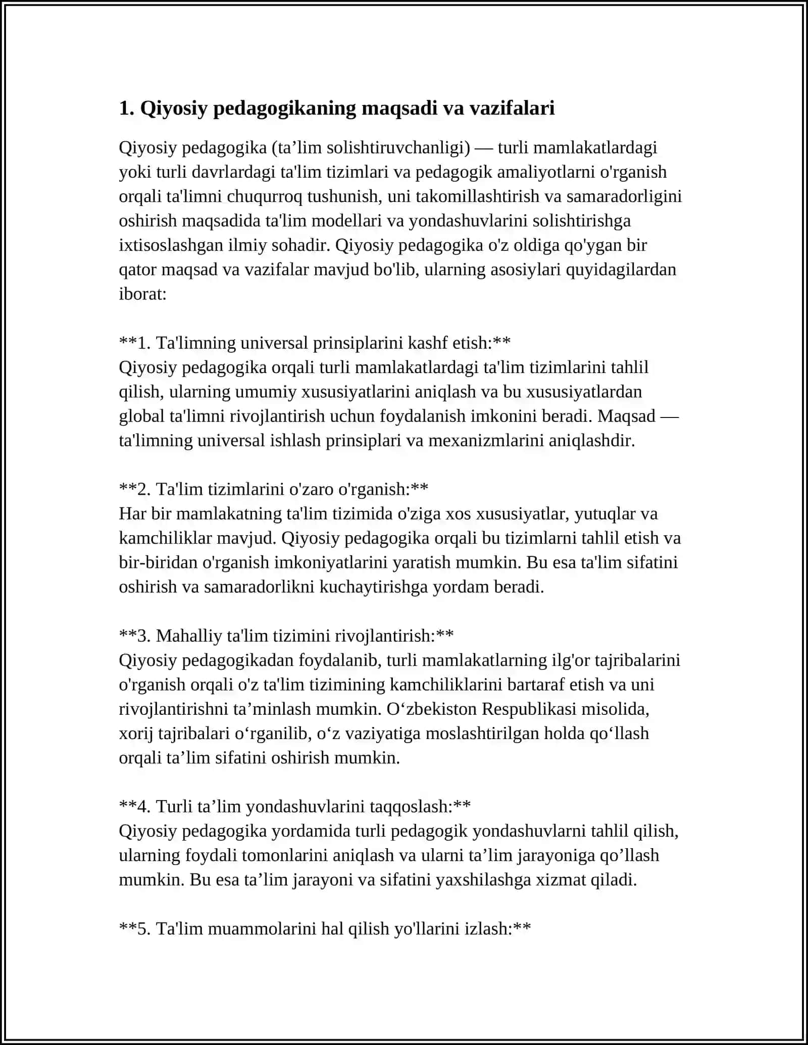 MAKTABGACHA TALIMDA QIYOSIY PEDAGOGIKA FANINING VAZIFASI MAQSADI,MAZMUNI 4