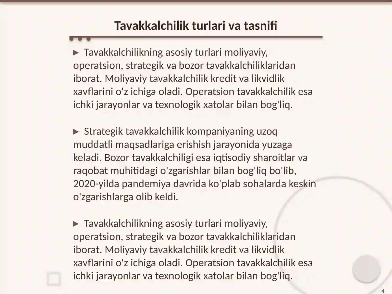 Tavakkalchilik korsatkichlari va ularni aniqlash usullari 4