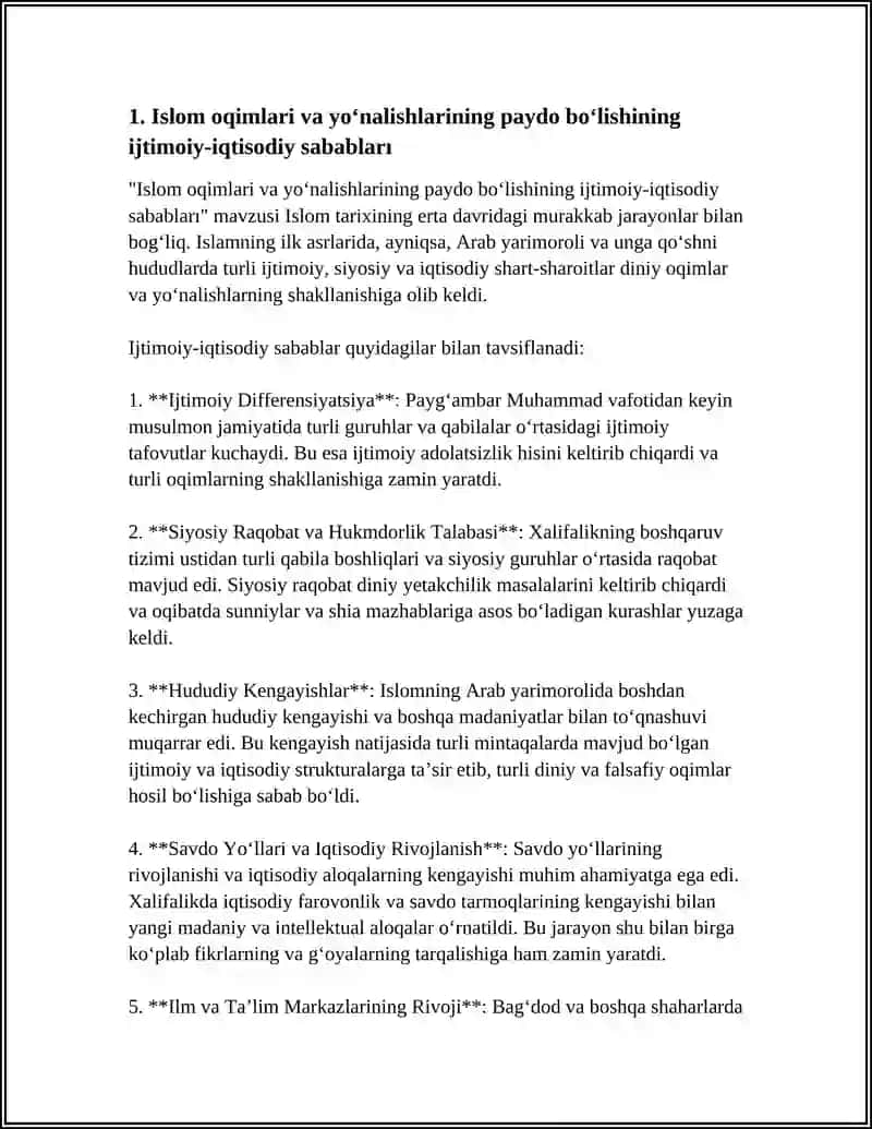 Islom oqimlari va yoʻnalishlarining paydo boʻlishining ijtimoiy-iqtisodiy sababları 4