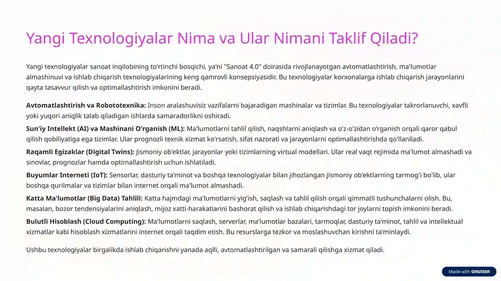 Ishlab chiqarish Jarayoniga Yangi, Samarali Texnologiyalarni Tadbiq Etish Zarurati va Istiqbollari 4