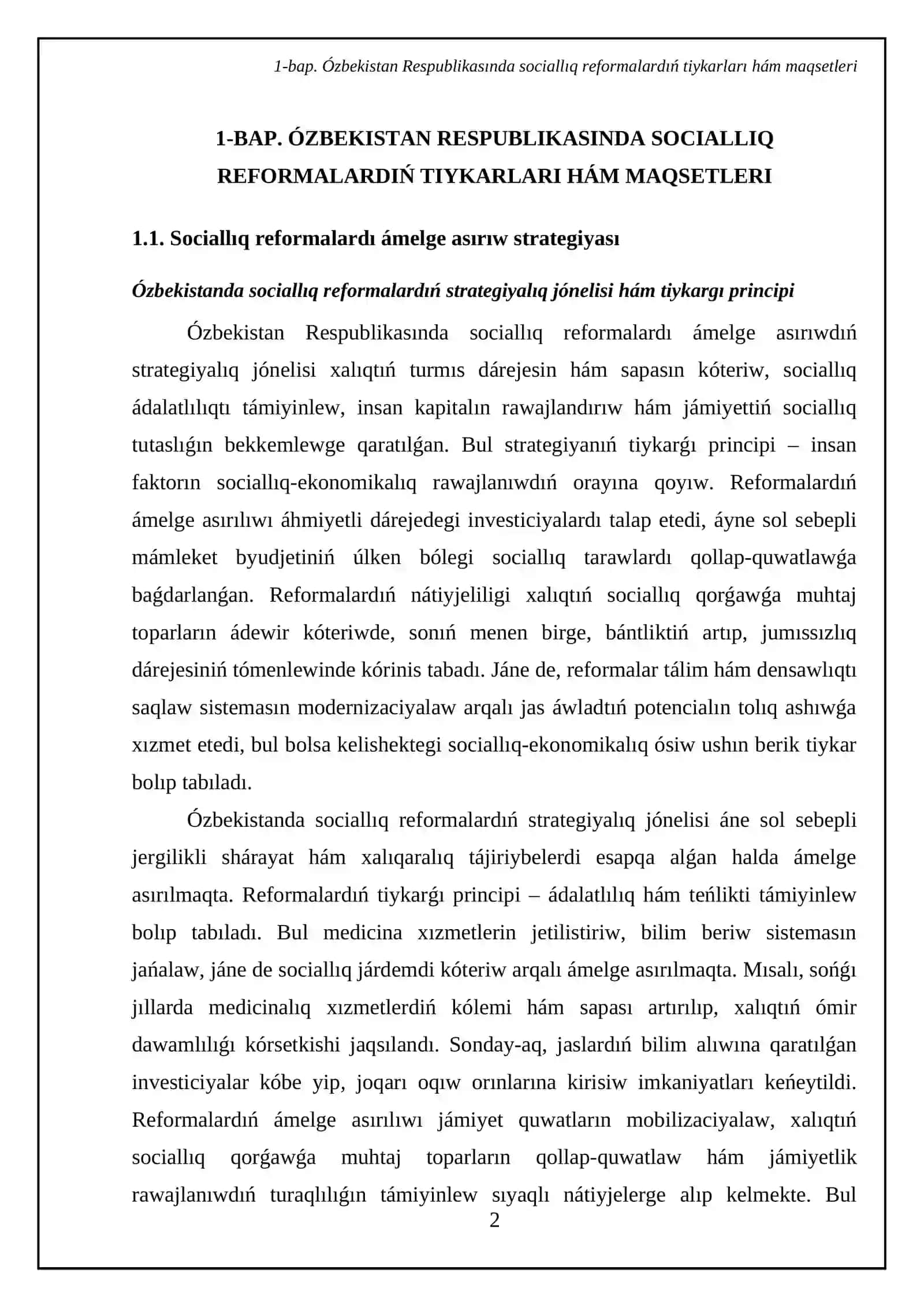 Ózbekistan Respublikasında sociallıq reformalardı ámelge asırıw ózgeshelikleri 4