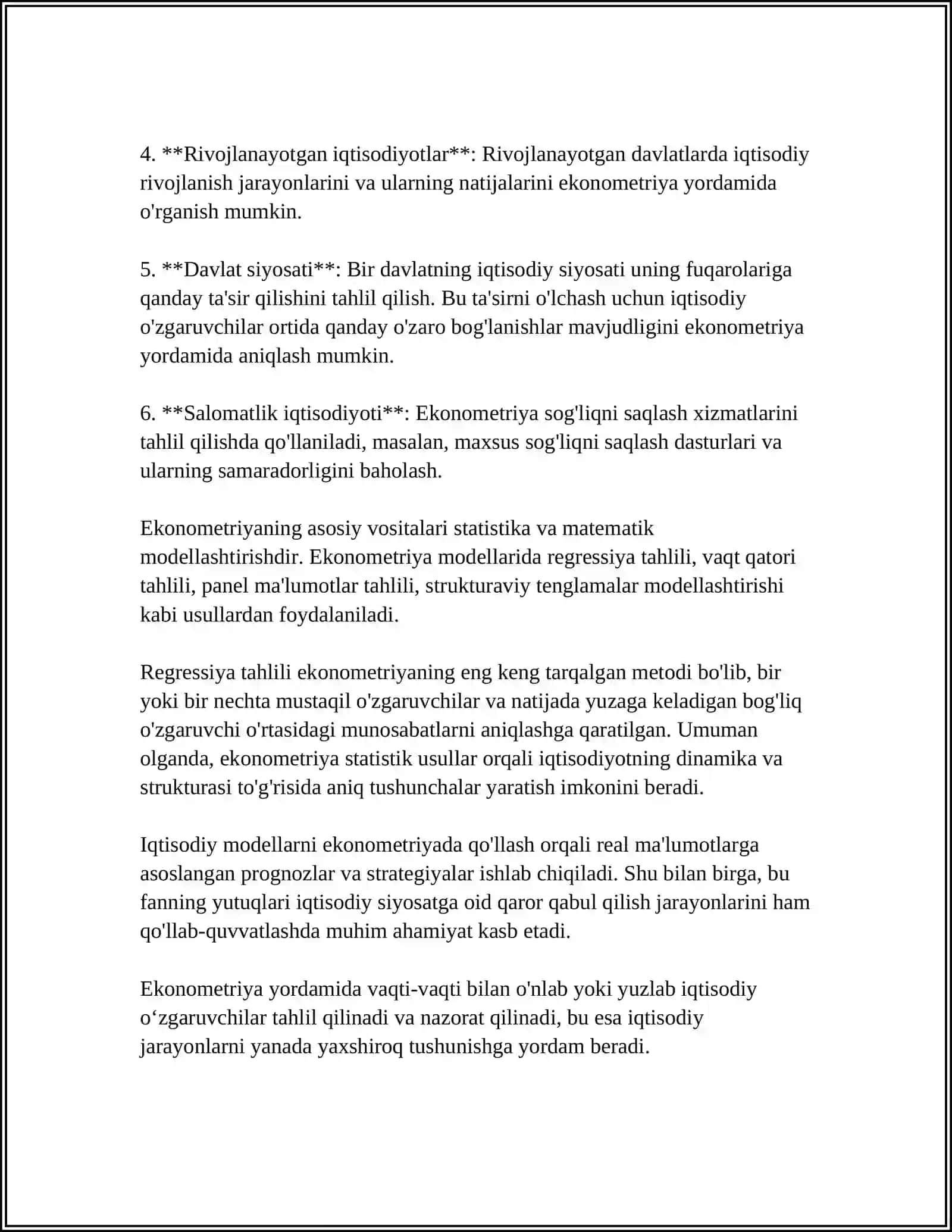 EKONOMETRIK MODELLASHTIRISH ASOSLARI 4