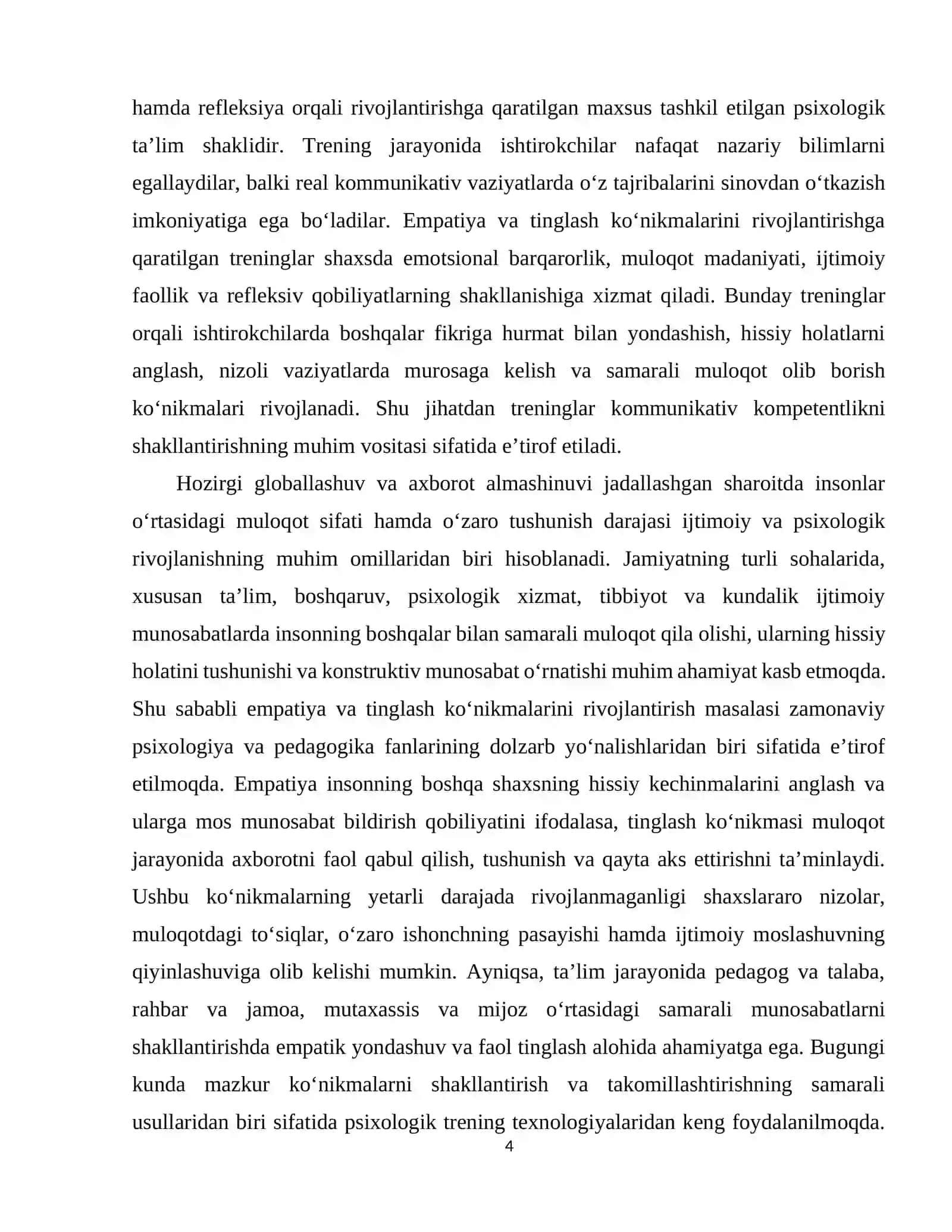 Empatiya va tinglash ko‘nikmalarini rivojlantirishda treningning o‘rni 4