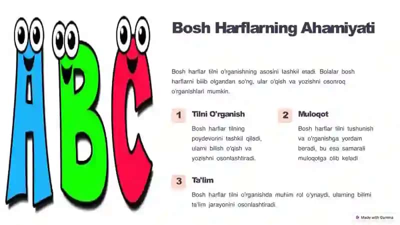 Bosh Harflarni O'rgatish uchun Ko'rgazmali Qurollar 4