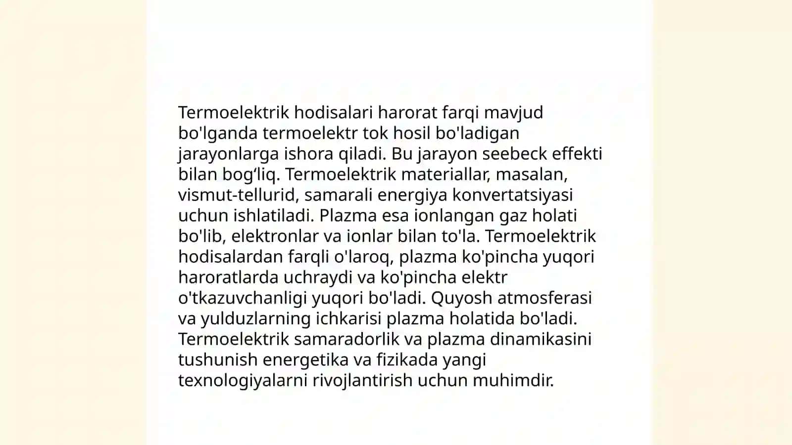 Plazma hosaalari va qoʻllanilishi.Termoelektrik hodisalari 4