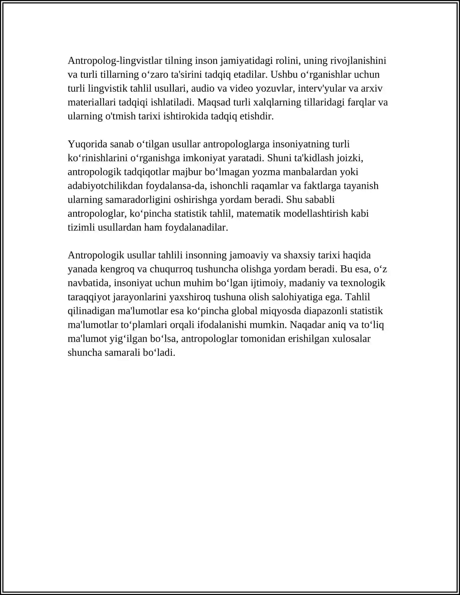 ANTROPOLOGIYA USULLARI SHAJARA EGIZAKLIK POPULATSION-SINTETIK BIOKIMYOVIY VA STOGENETIK USULLARI 4