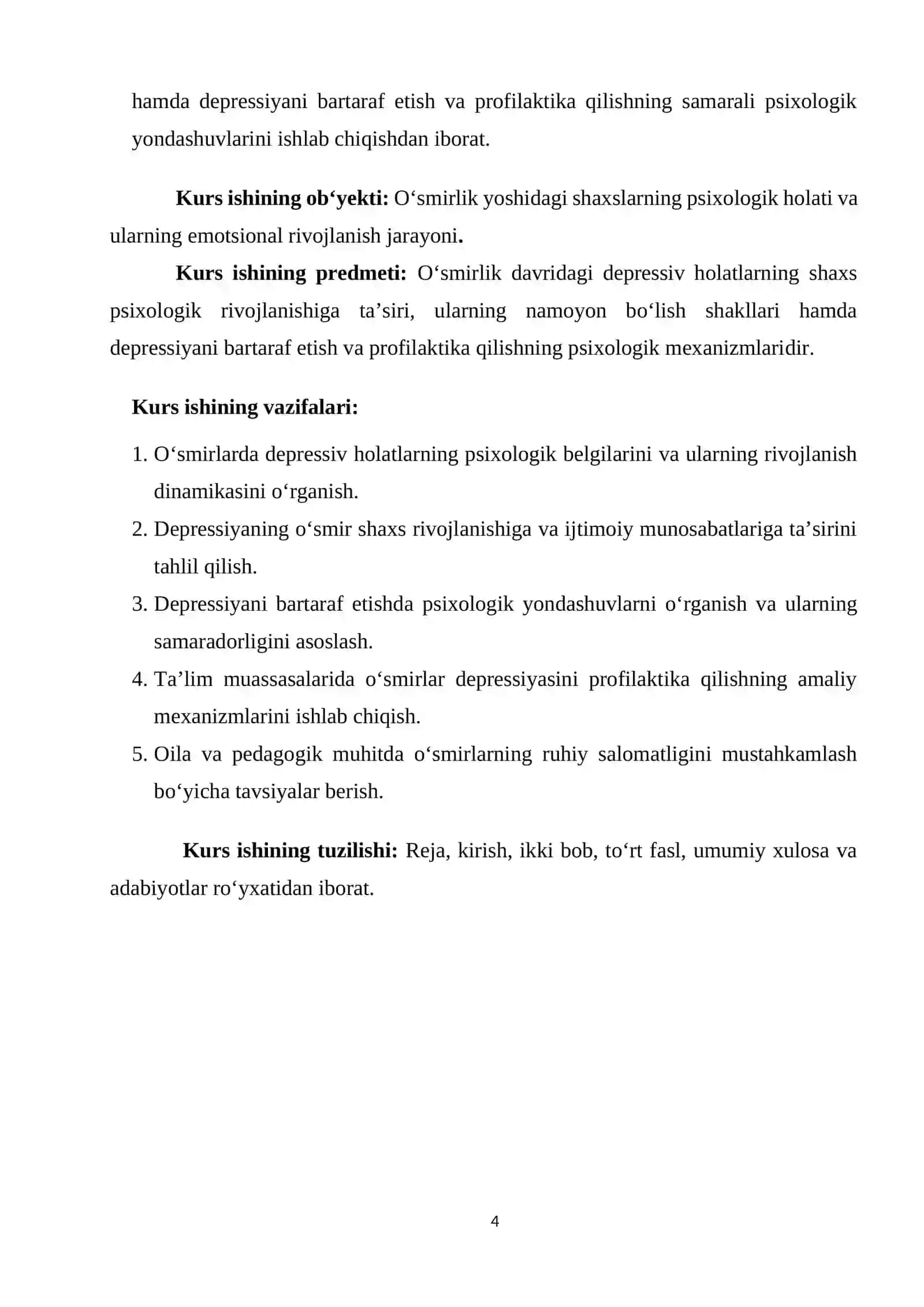 O'smirlarda depressiya profilaktikasi (kurs ishi) 4