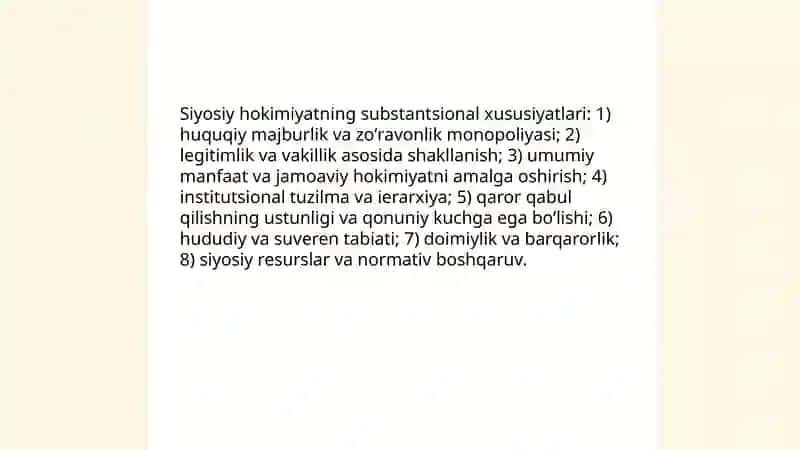 Siyosiy hokimiyat,uning substantsional xususiyatlari va kòrinishlari 4