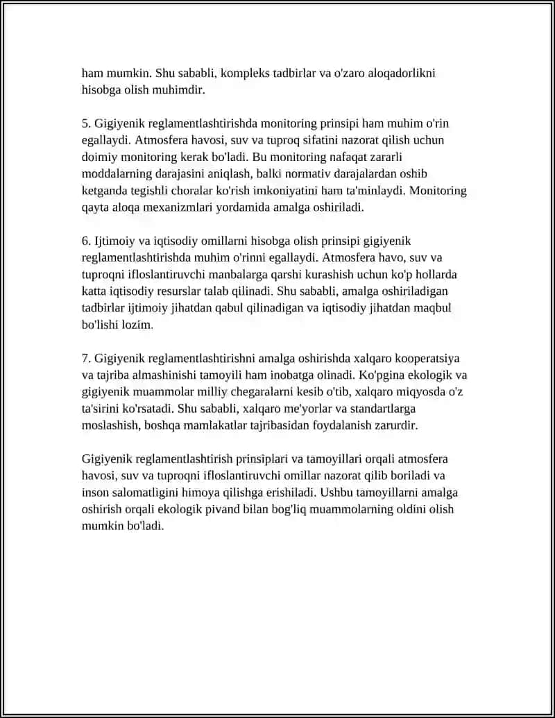 ATMOSFERA HAVOSI,SUV TUPROQNING NOMUVOFIQ OMILLARINI GIGIENIK REGLAMENTLASHGA BOLGAN UMUMIY YONDOSHISHLAR 4