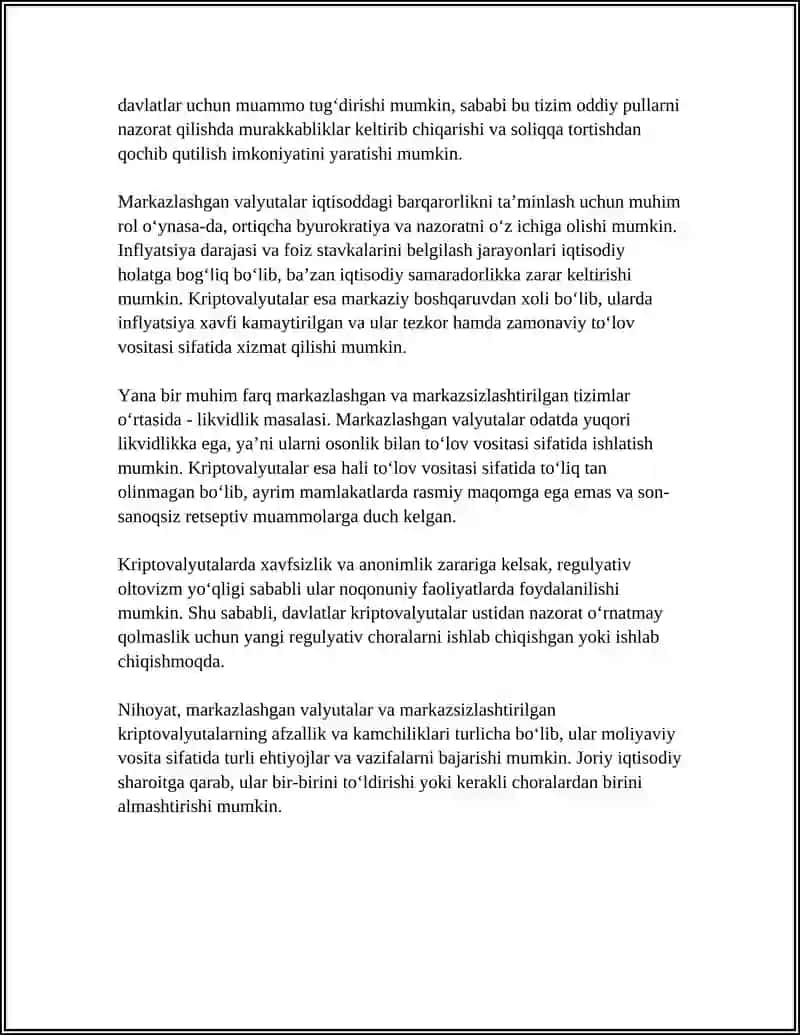 AN'ANAVIY PUL VA KRIPTOVALYUTALARNI TAQQOSLASH: AFZALLIKLARI VA KAMCHILIKLARI 4