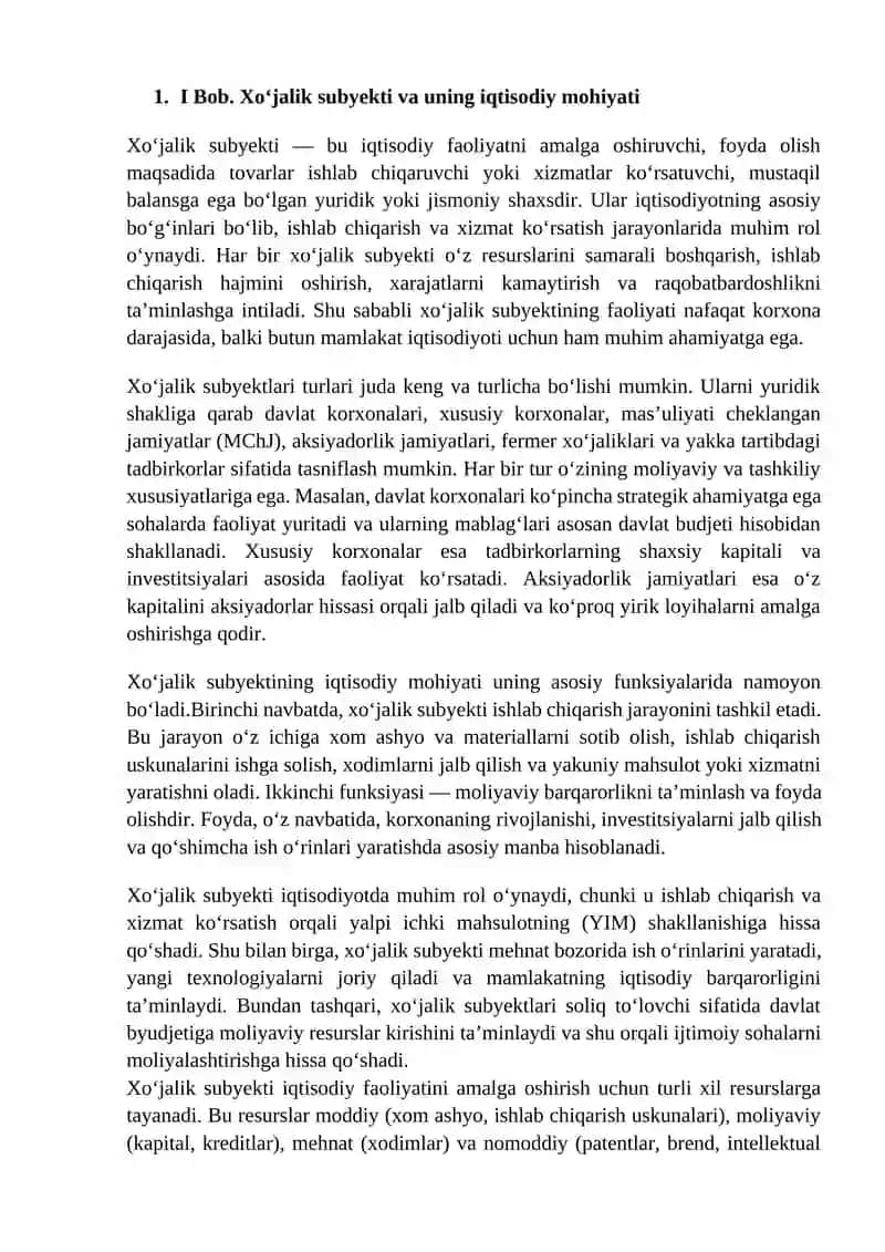 Biznes jarayonida xo’jalik subyekti va uning kapitalining tashkil topish strukturasi 4