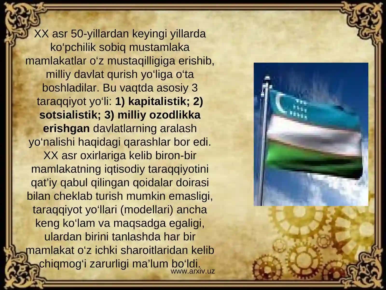 Mustaqillik va demokratik jamiyat qurishning o`zbek modeli 4
