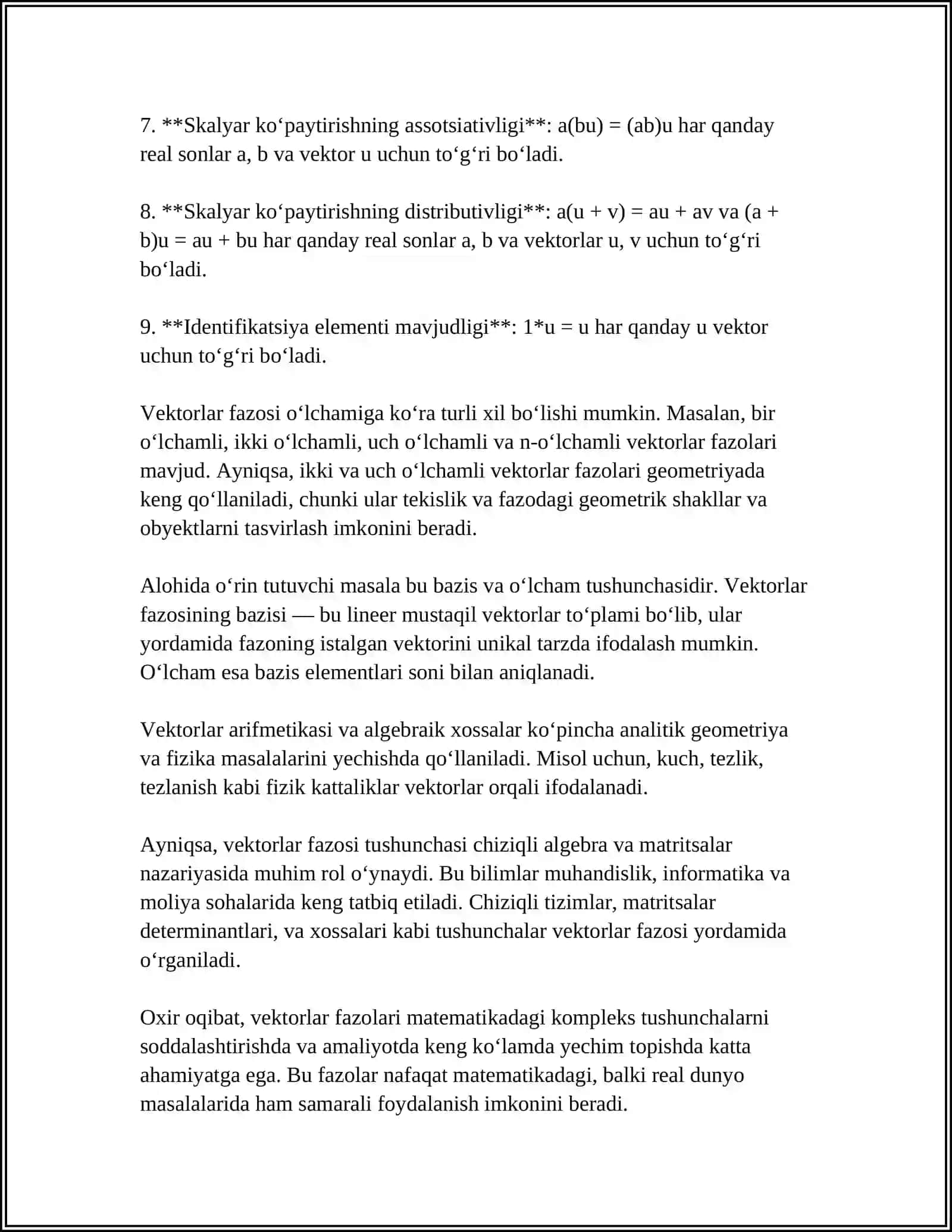 XOS VEKTORLARI BASIS TASHKIL QILUVCHI CHIZIQLI OPERATORLAR 4