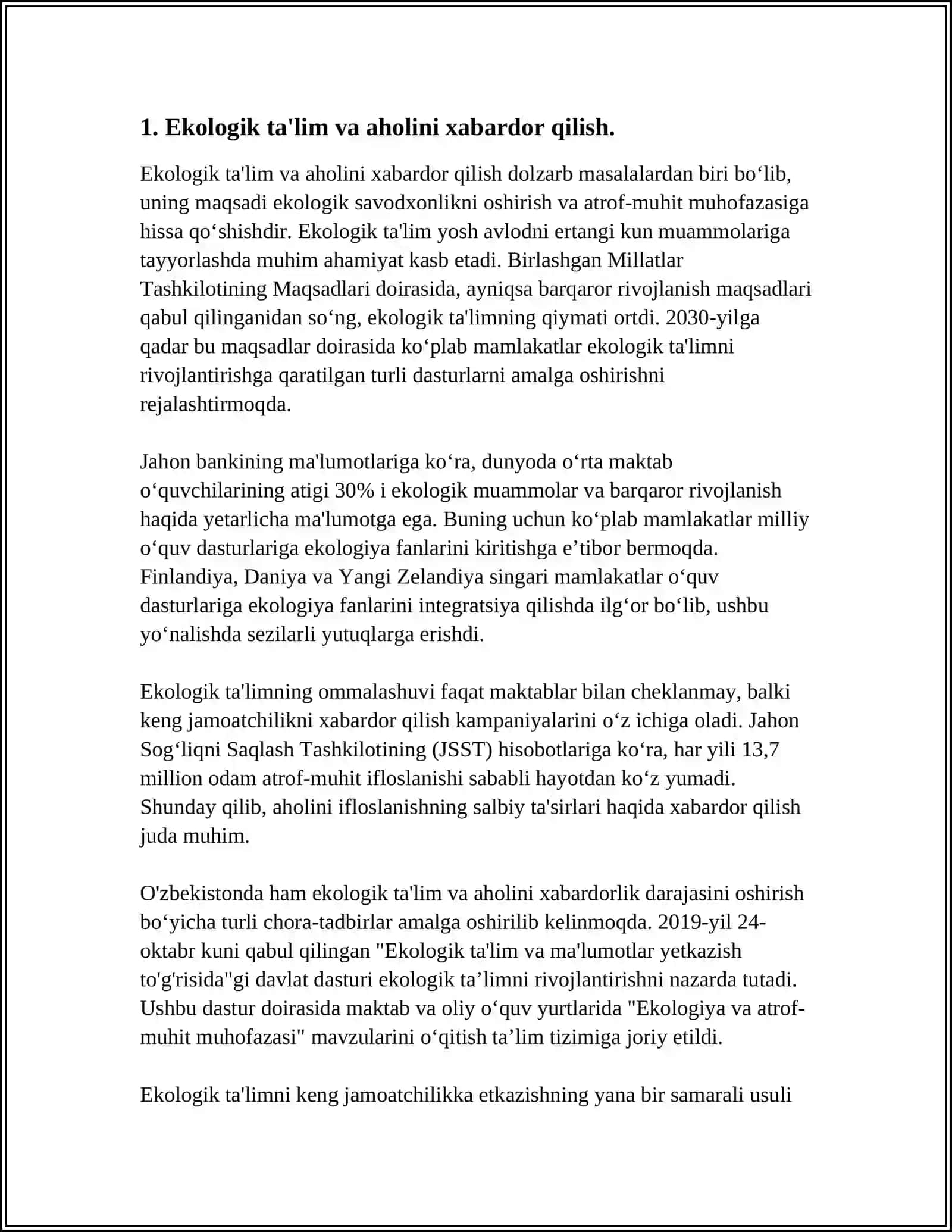 OROL FOJIASI.EKOLIGIK HOLATNI YAXSHILASH BORASIDA DAVLAT SIYOSATI 4