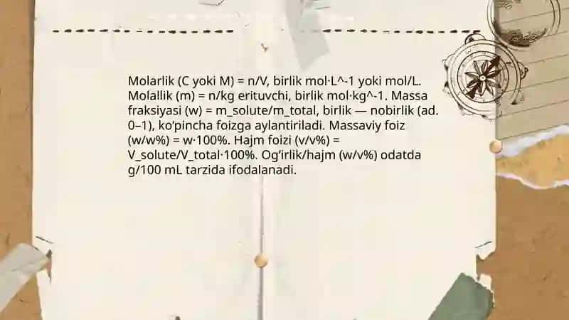 Suyuq eritmalar va ularining konsentratsiyasi Raul qonuni Genri qonuni Osmatik bosim 4