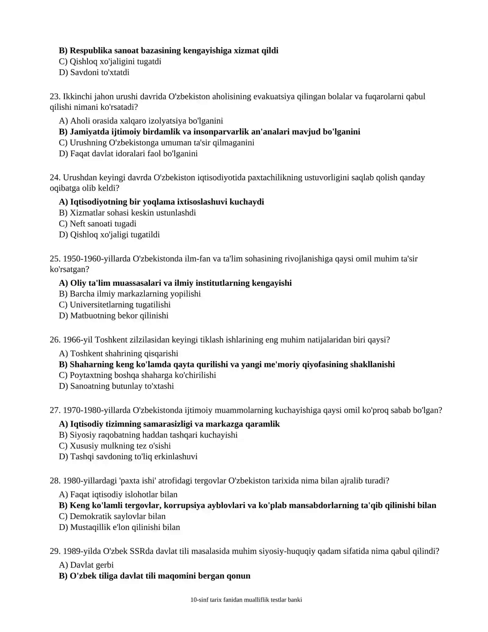 10-SINF TARIX FANIDAN OLIMPIADAGA TAYYORLANISH UCHUN 100 TALIK TEST (JAVOBLARI BILAN)) 4