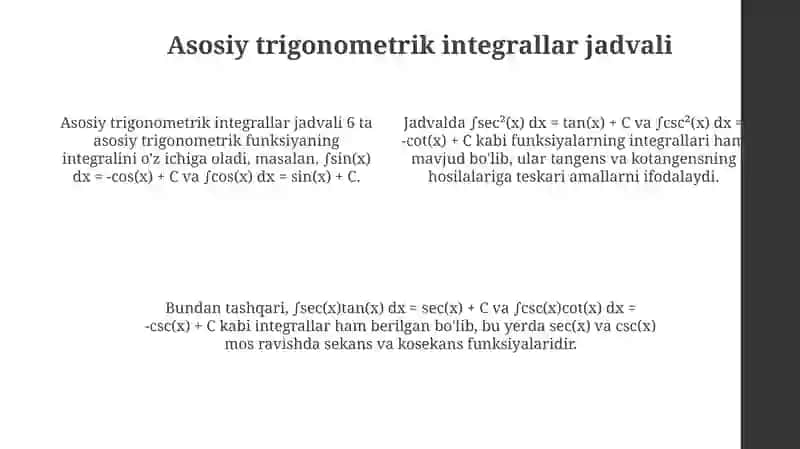 Trigonometrik funksiyalarni integrallash 4