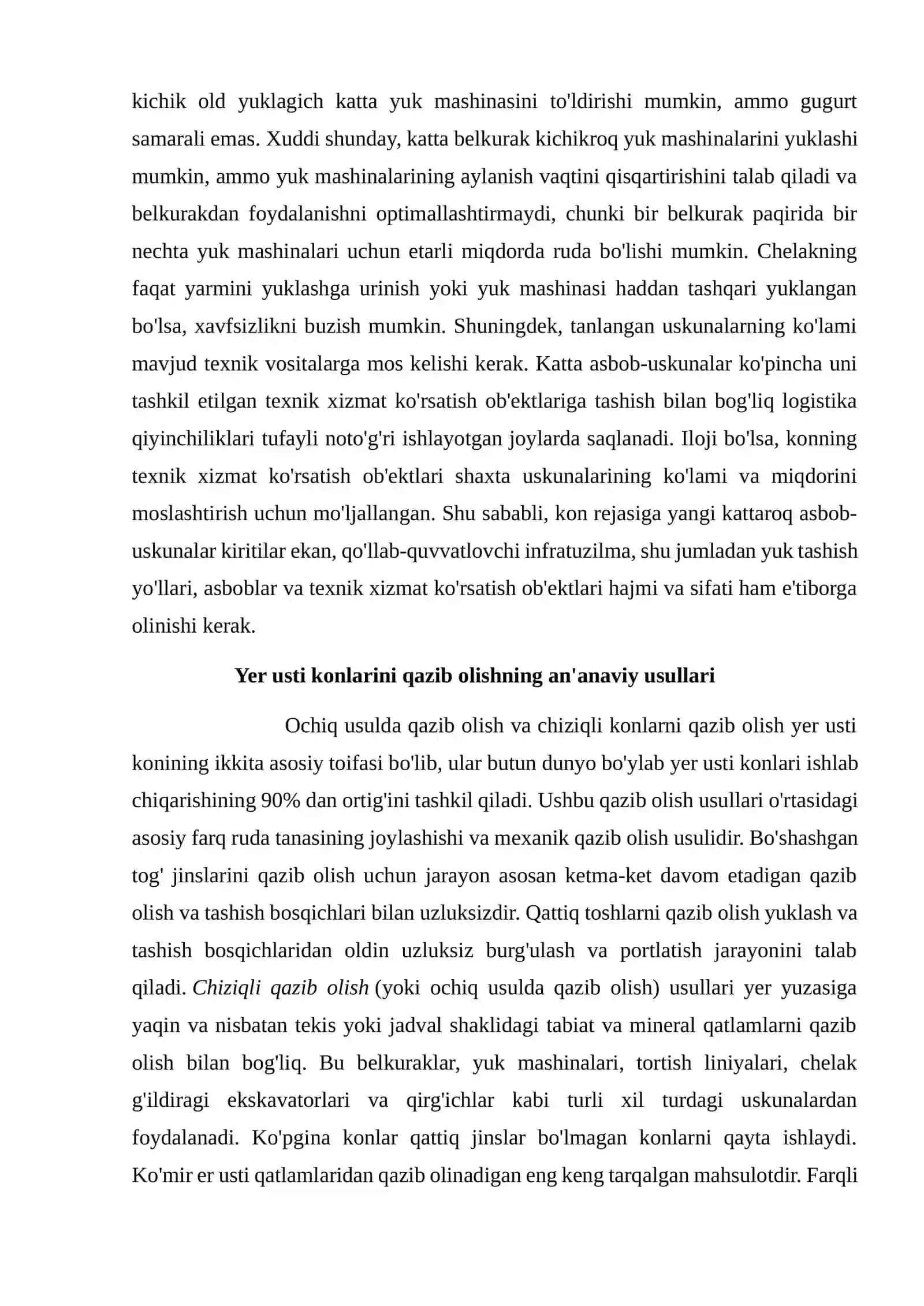 Foydali qazilma konlarini yer osti usulida qazib olishning o’ziga xos xususiyatlari 4