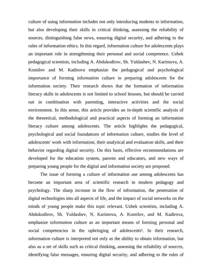 PEDAGOGICAL AND PSYCHOLOGICAL ASPECTS OF THE DEVELOPMENT OF INFORMATION CULTURE IN ADOLESCENTS 4