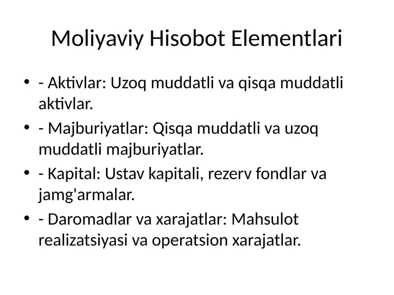 Moliyaviy Hisobot Elementlarini Baholash 4