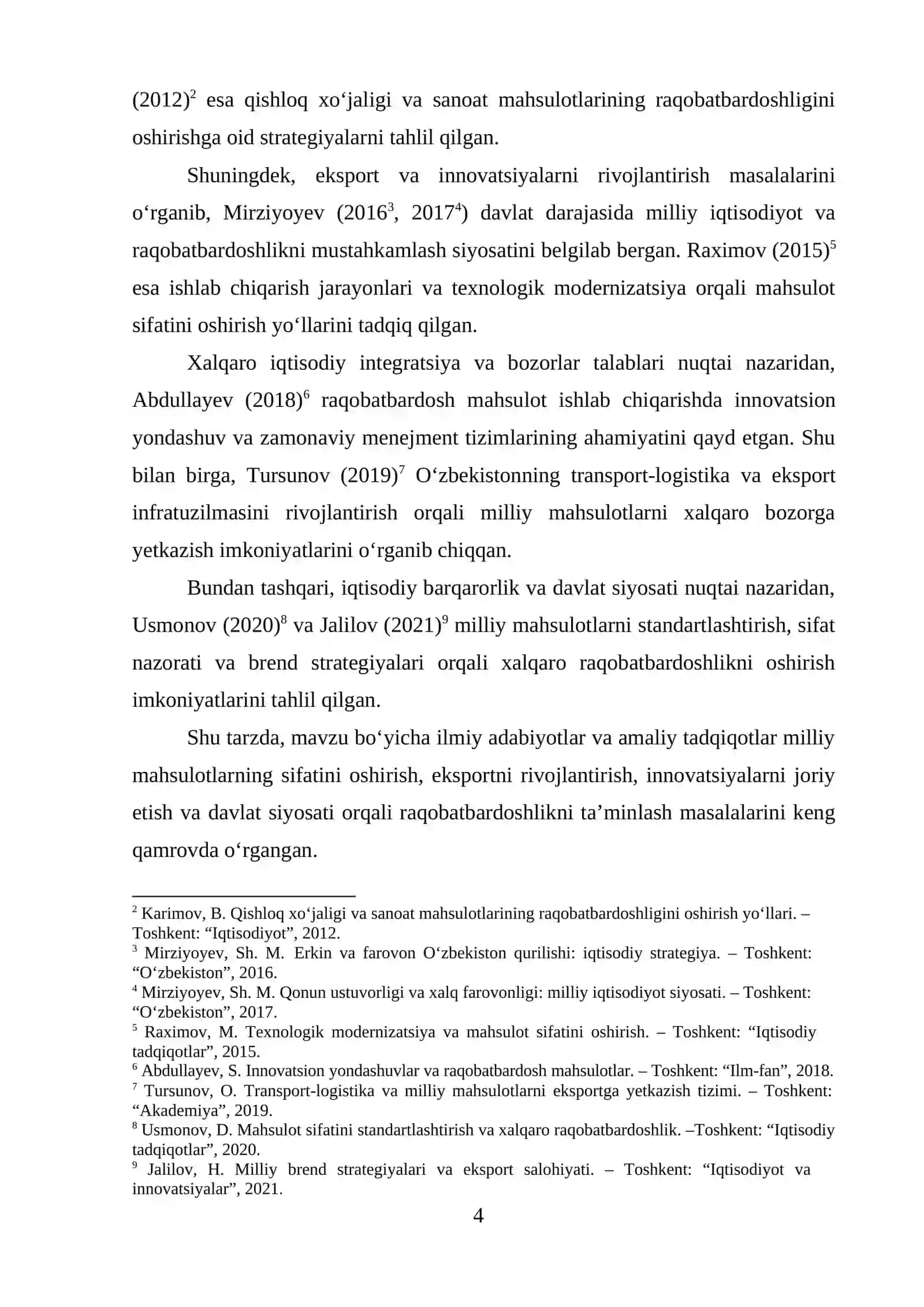 O’zbekistonning xalqaro bozorlar uchun raqobatbardosh mahsulot ishlab chiqarish imkoniyatlari 4