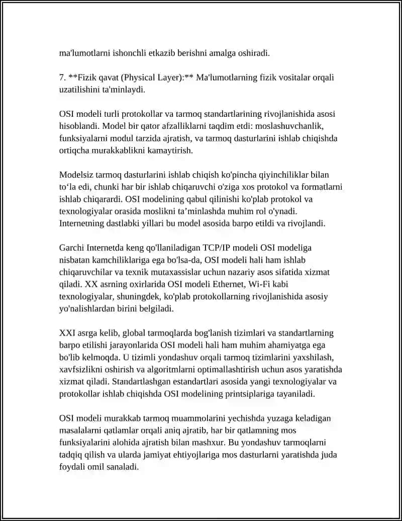 OSI MODELINDA AMALIY SATXI PROTOKOLLARI 4