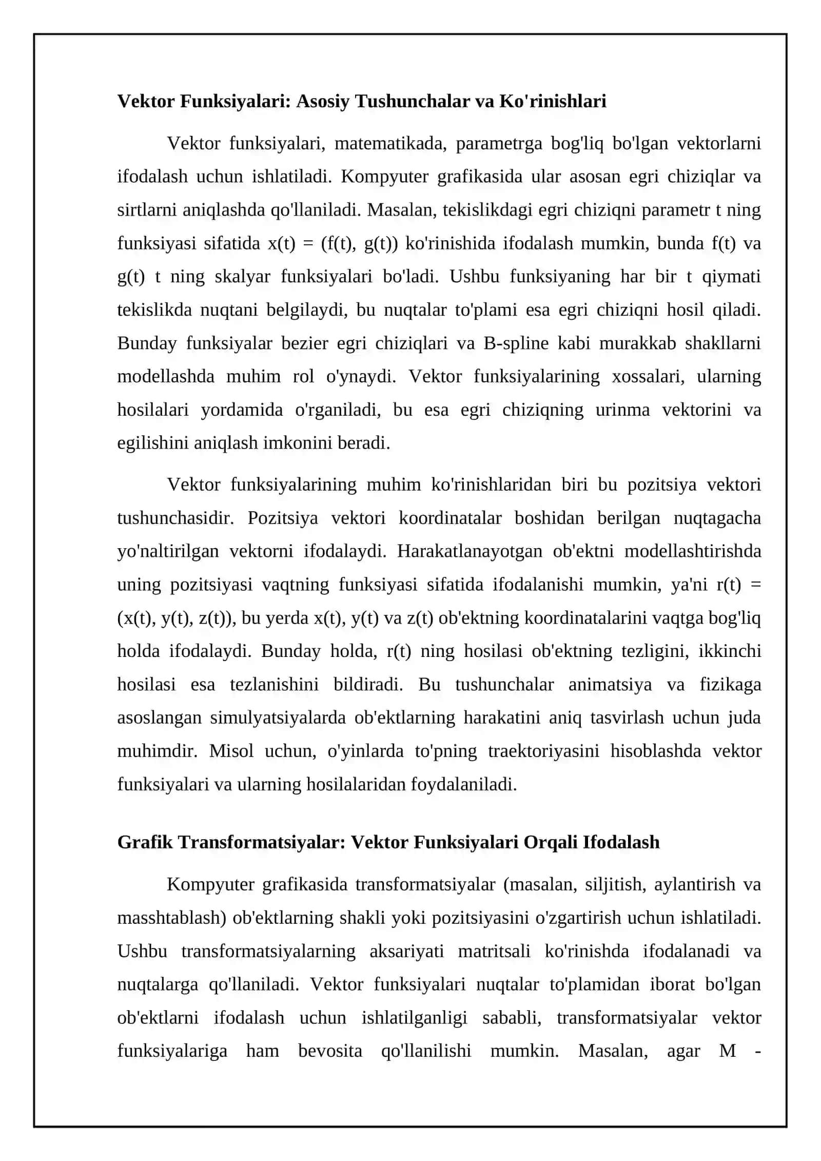 Vektor Funksiyalarning Kampyuter grafimasidagi tatbigi 4