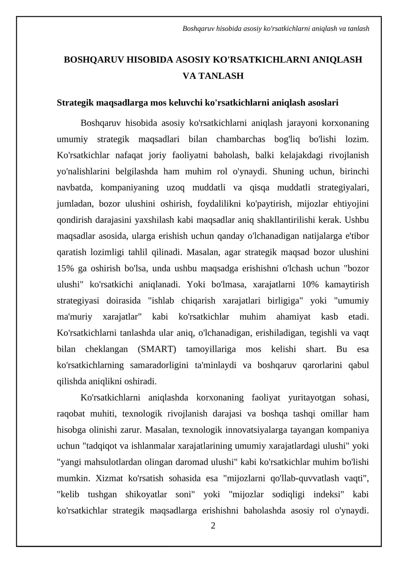 Boshqaruv hisobida asosiy ko'rsatkichlarni rejalashtirish va boshqarish 4