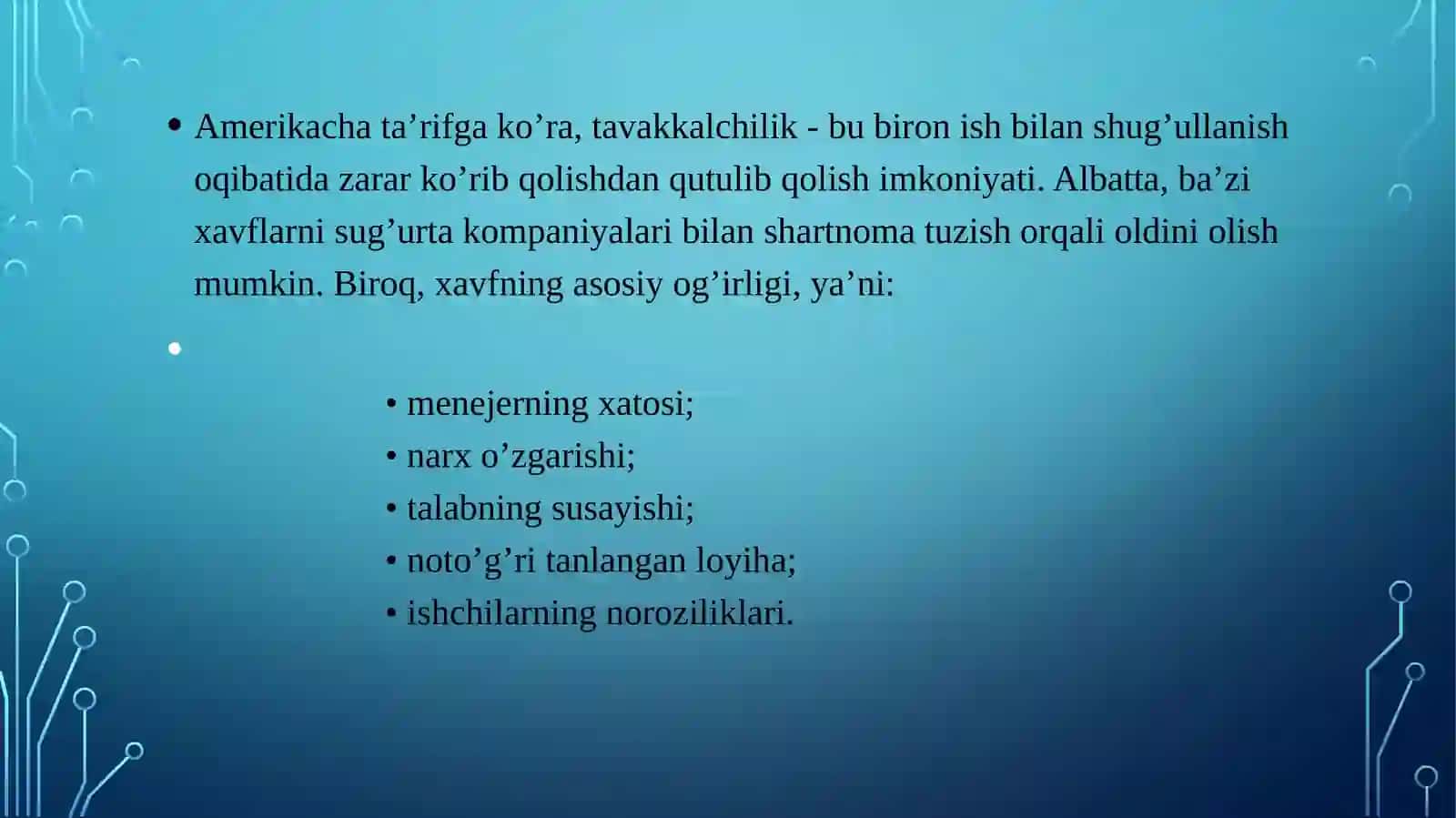 TAVAKKALCHILIKNI BOSHQARISHDA XAVFNING ASOSIY XUSUSIYATLARI 4