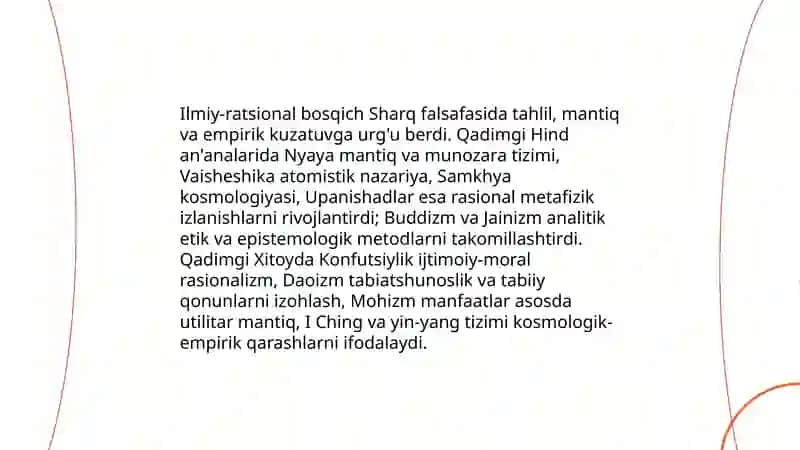Falsafiy tafakkur taraqqiyot bosqichlari. Sharq falsafasi 4
