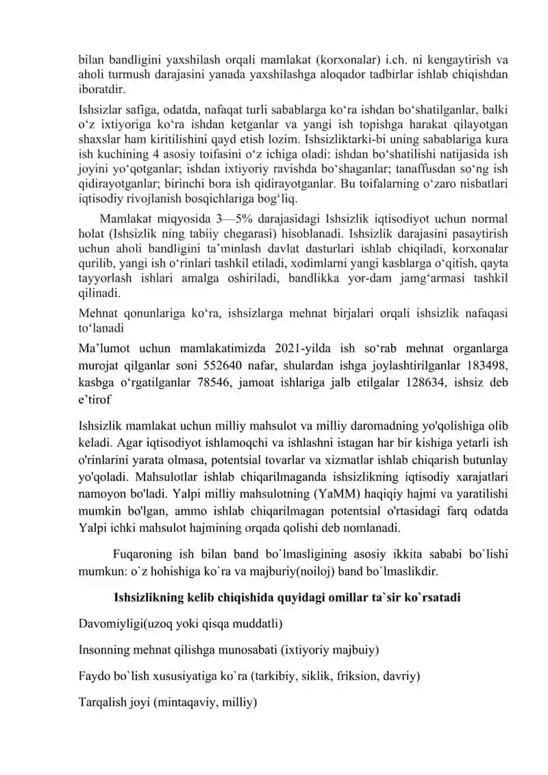 ISHSIZLIK TURLARI,TASIR ETUVCHI OMILLAR VA IQTISODIYOTGA TA’SIRI 4