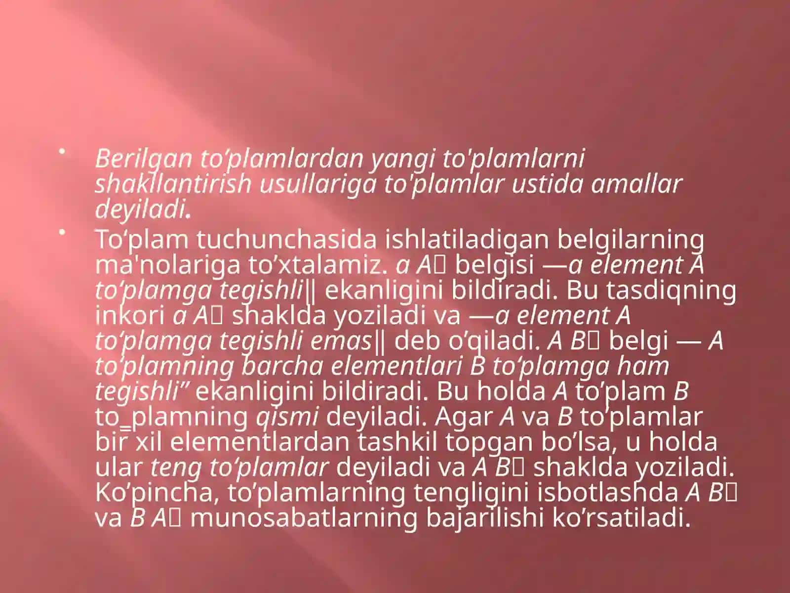 To’plamlar va ular ustida amallar 4