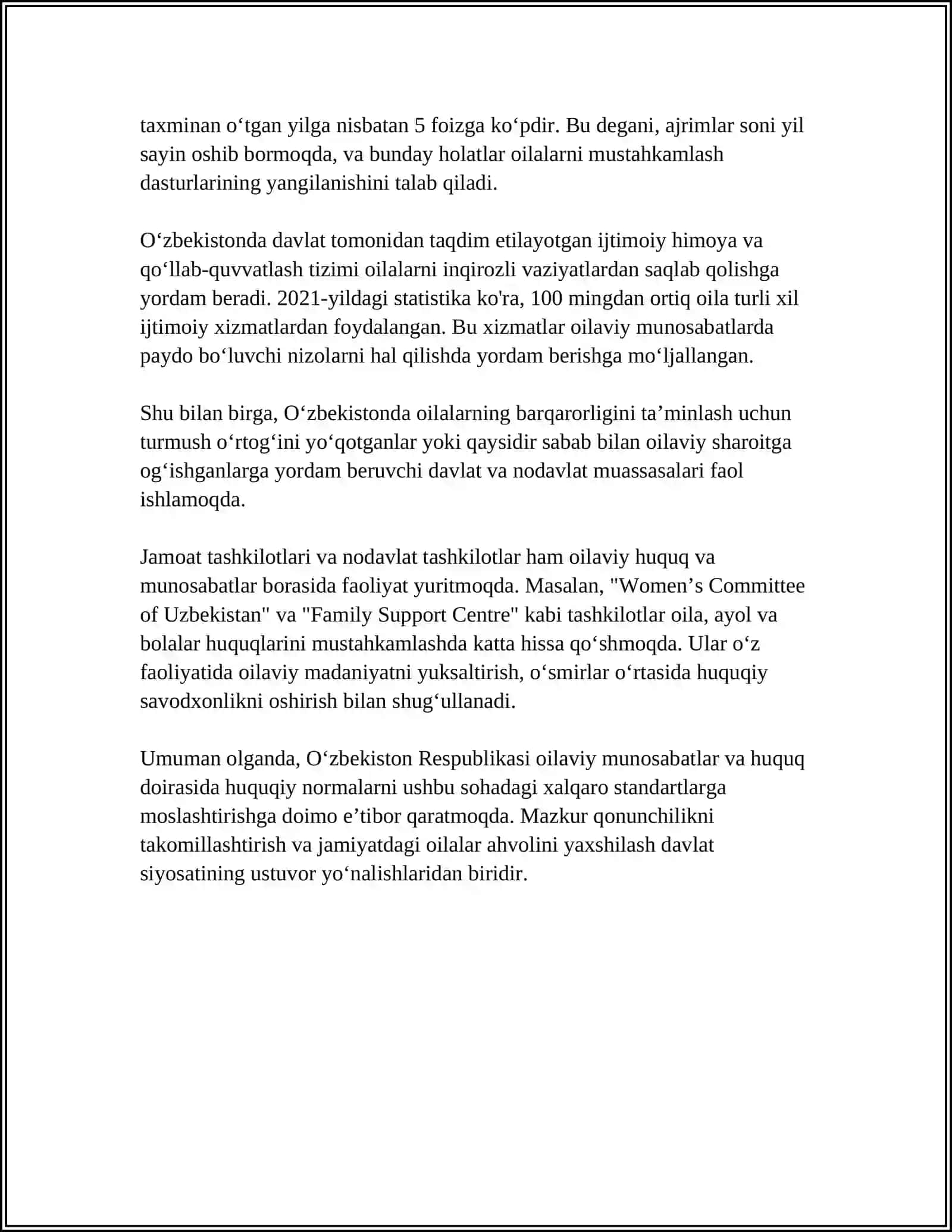 O‘ZBEKISTON RESPUBLIKASI OLIY TA’LIM FAN VA INNOVATSIYA VAZIRLIGI REFERAT 4