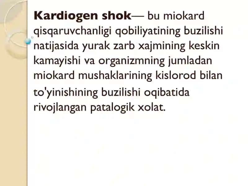 Kardiogen shok klinikasi va davo choralari 4