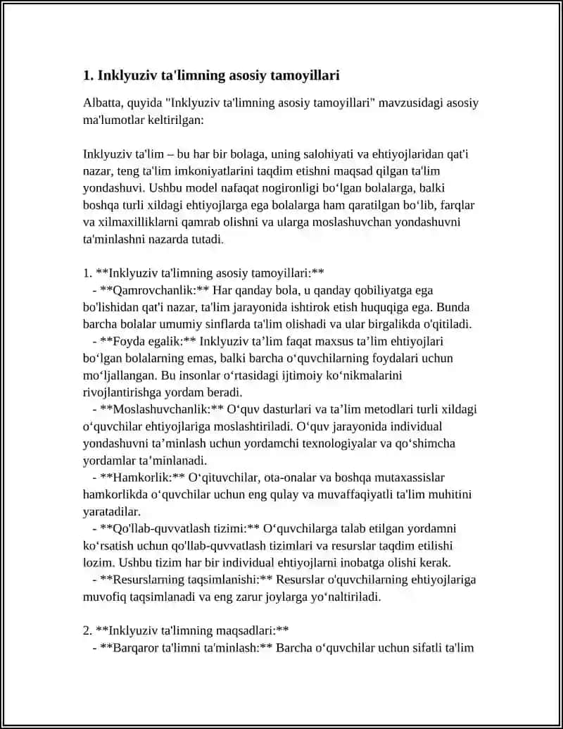 INKLYUZIV TA’LIMNING ASOSIY TAMOYILLARI VA UNGA BO‘LGAN EHTIYOJLAR VA UNING SABABLARI 4