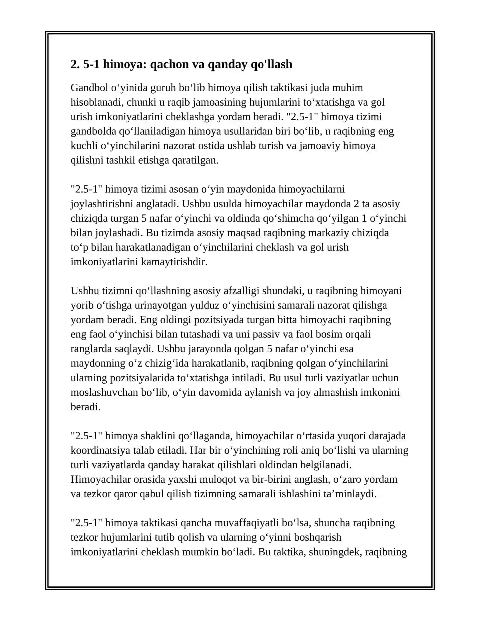 GANDBOL O'YINIDA GURUH BO'LIB HIMOYA QILISH TAKTIKASI 4