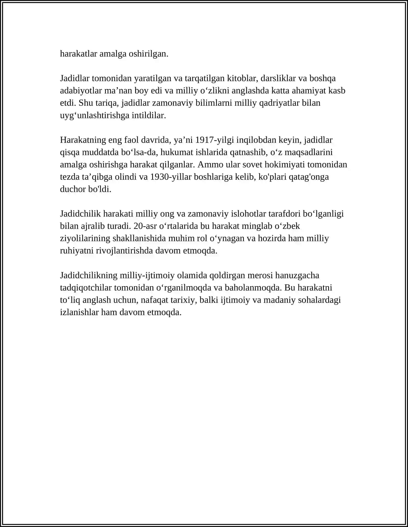 JADID MA'RIFATPARVARLARNING O'LKA IJTIMOIY-MANAVIY HAYOTIDA O'RNI (MUNAVVAR QORI,FITRAT,BEHBUDIY,AVLONIY) 4