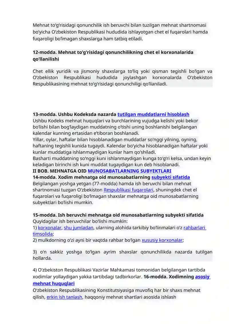 1-modda. Mehnatga oid munosabatlarni tartibga soluvchi normativ hujjatlar 4