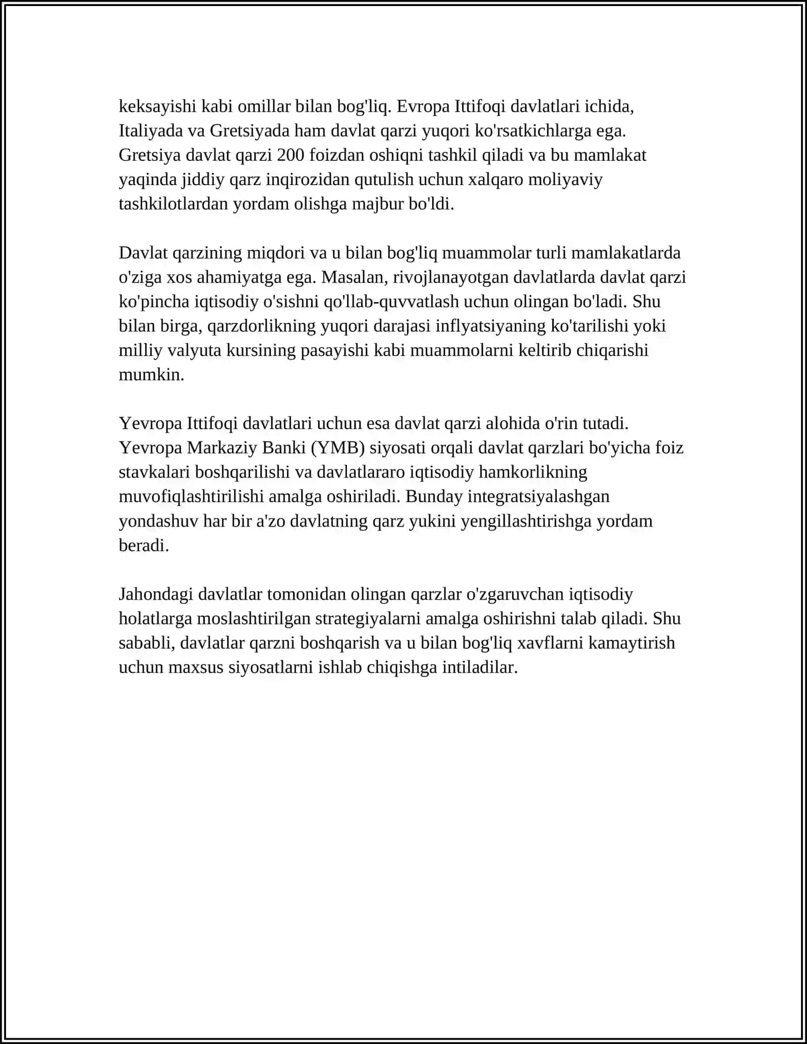 XORIJIY DAVLATLARDA DAVLAT QARZI, OʻNI BOSHQARISH MASALALARI 4