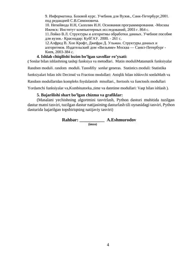 Pythonda sonlar va tashqi funksiyalar, metodlar, modular 4