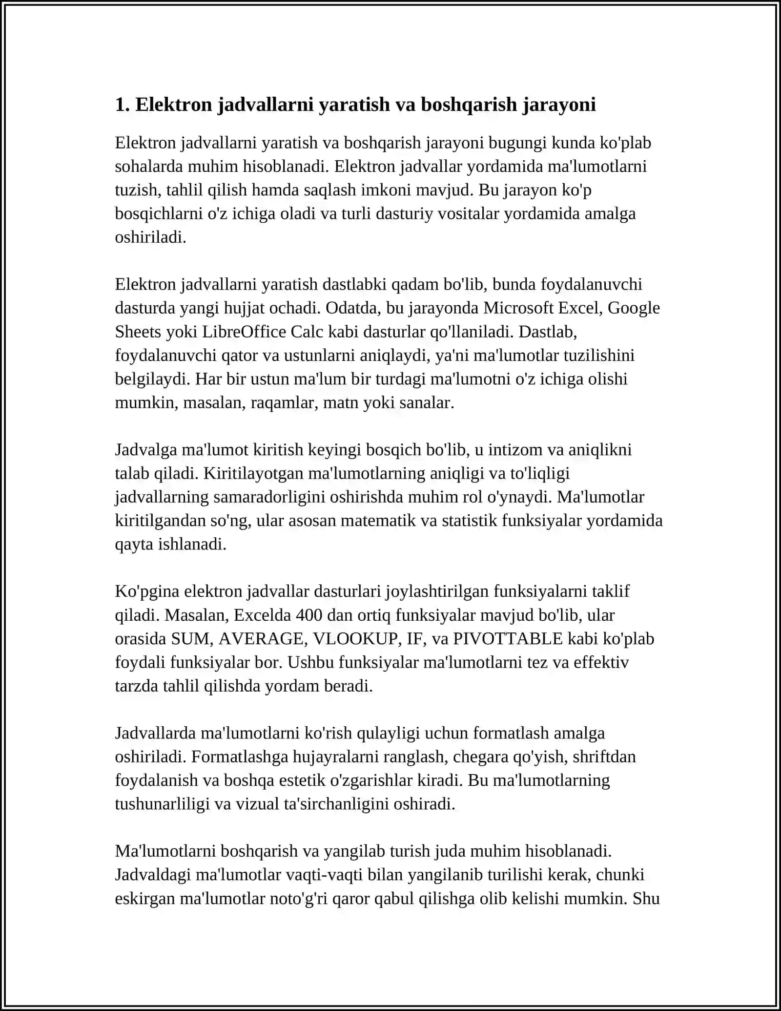Elektron jadvallar yaratish va boshqarish jarayoni 4