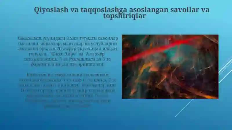 Adabiy asar tahliliga oid qo'shimcha savol va topshiriqlar tizimini ishlab chiqish 4