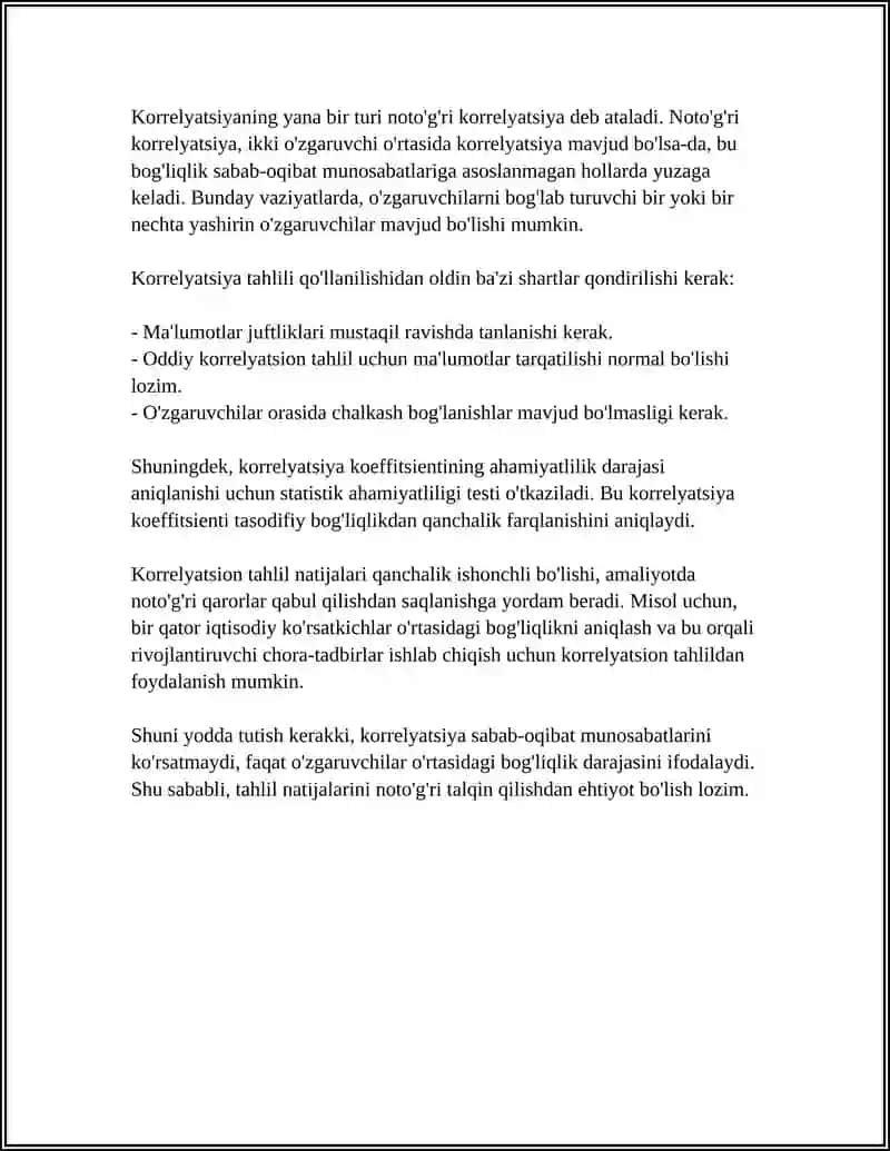 KORRELYATSION-REGRESSION TAHLIL VA OʻZARO BOGʻLANISHLARNI STATISTIK OʻRGANISH USULLARI 4