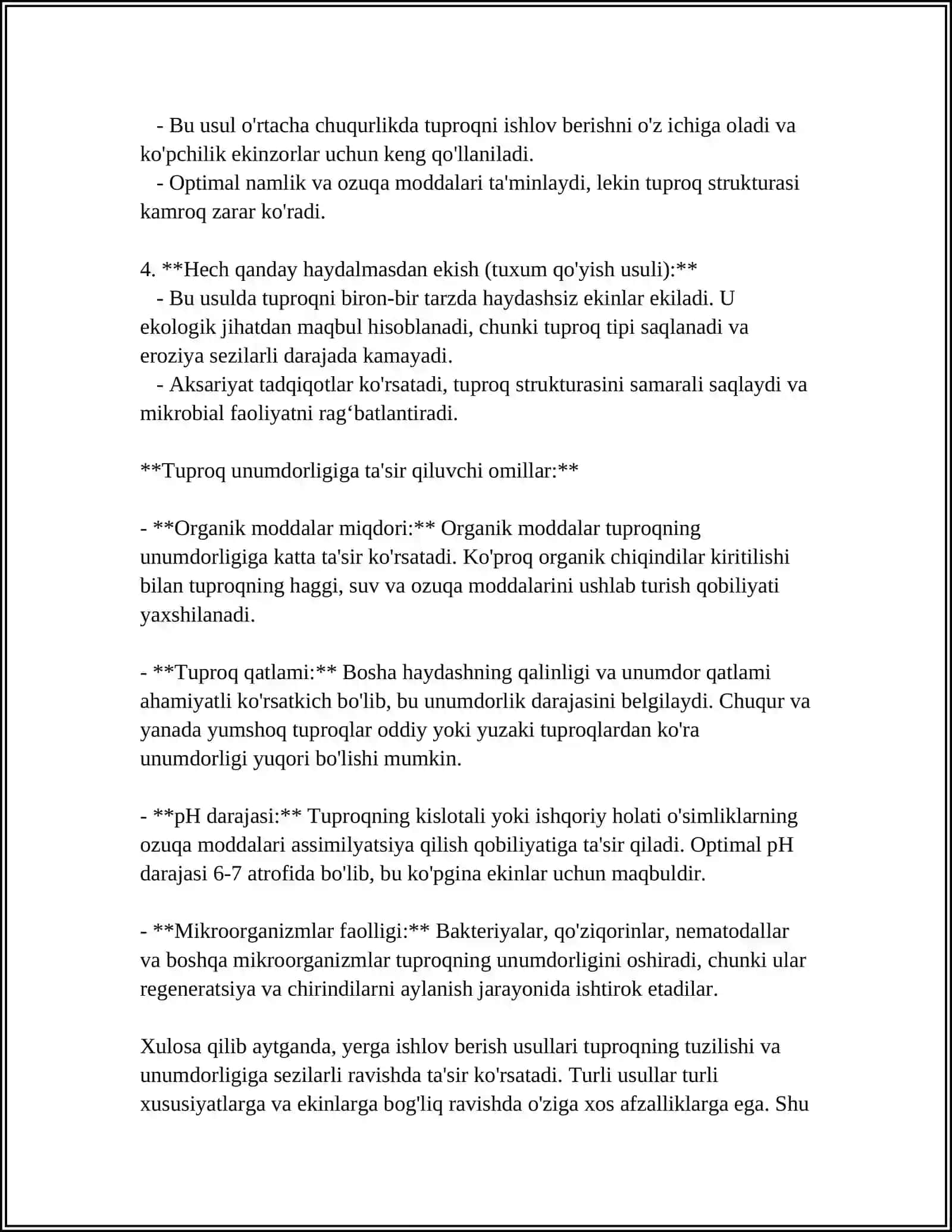 YERGA ASOSIY ISHLOV BERISH USULLARINI TUPROQ XUSUSIYATLARI VA O'SIMLIKLARNI O‘SISHI VA RIVOJLANISHIGA TA'SIRI 4