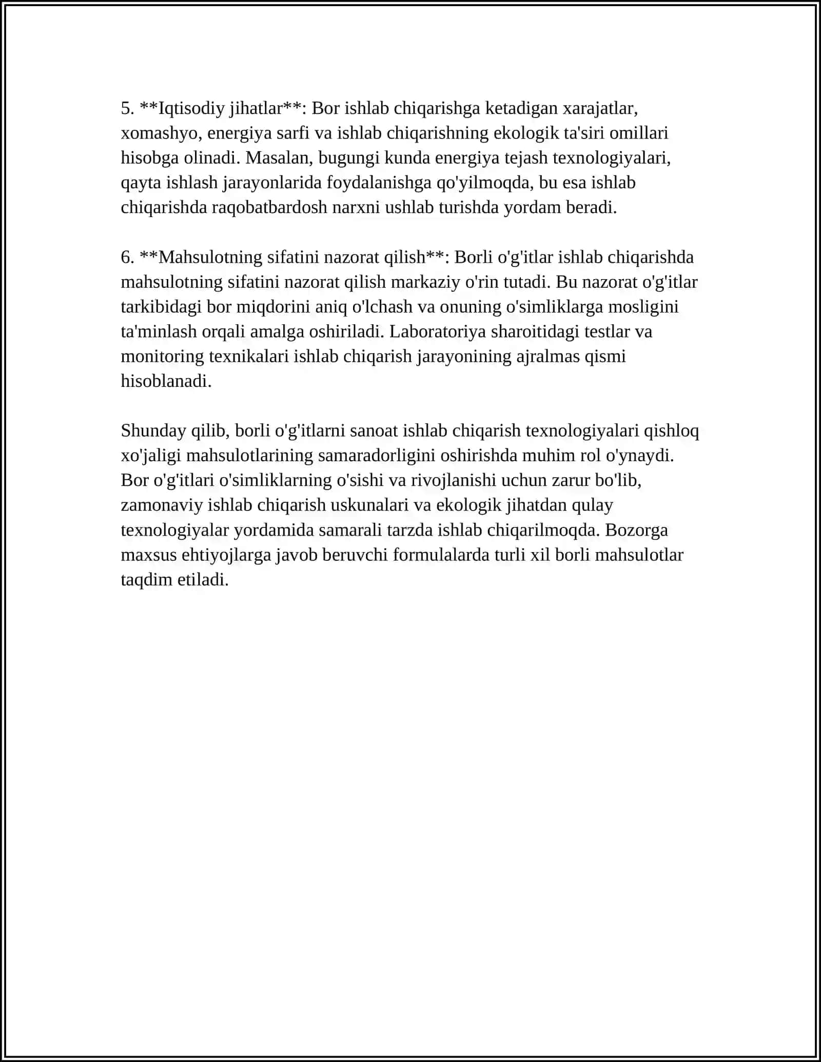 BORLI OʻGʻITLAR, MIS, RUX, MARGANES, MOLIBDEN, KOBALTLI OʻGʻITLAR OLISH TEXNALOGIYASI 4