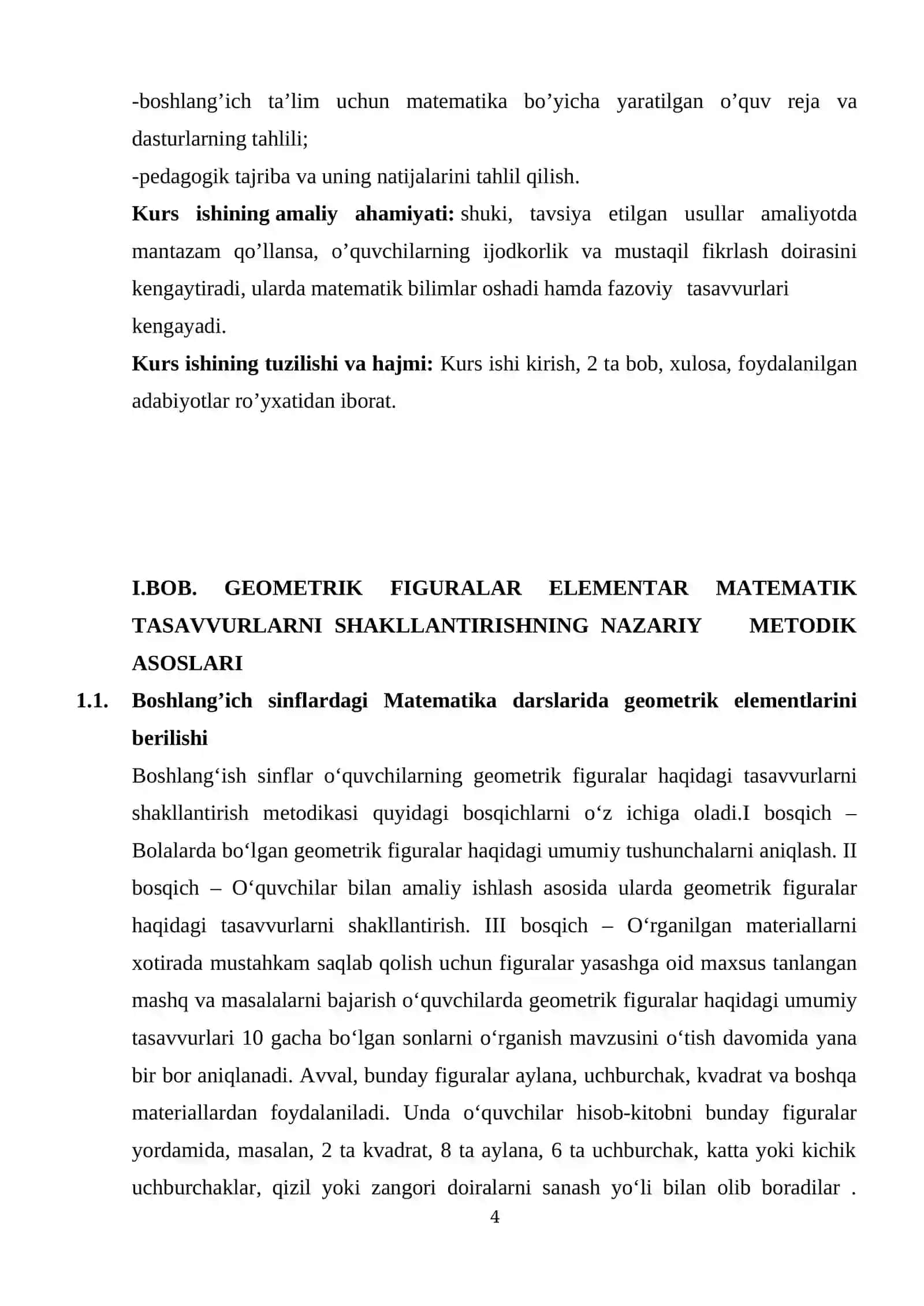 BOSHLANĢICH SINF MATEMATIKA DARSLARIDA ÒQUVCHILARNING FAZOVIY TASAVVURLARINI SHAKLLANTIRISH METODIKASI 4