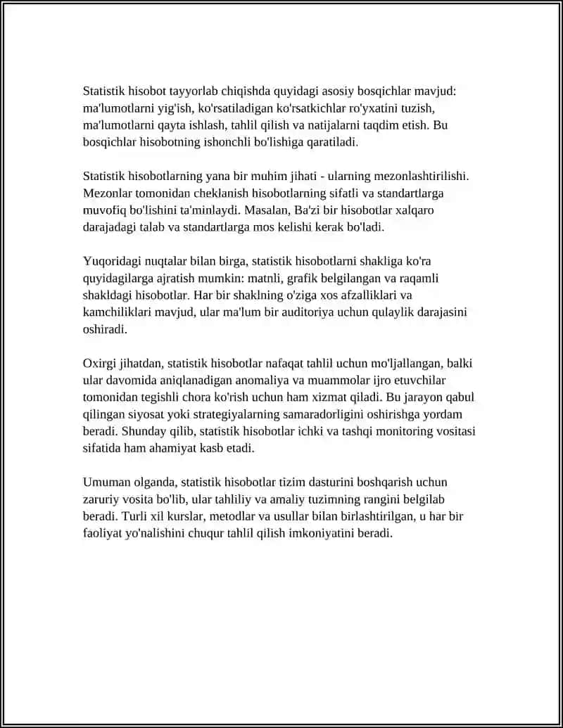 STATISTIK HISOBOT, REGISTR VA MAXSUS TASHKIL ETILADIGAN STATISTIK KUZATISHLAR 4