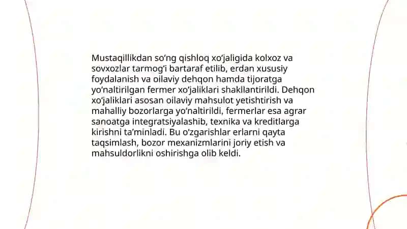 Mustaqillik yillarida qishloq xoʻjaligi va sanoat sohasidagi oʻzgarishlar 4