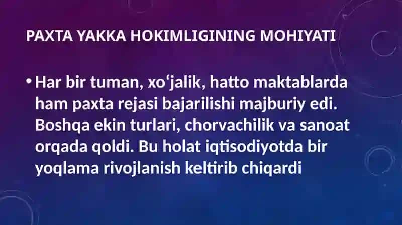 O‘zbekistonda 1980–1990-yillardagi ijtimoiy-siyosiy vaziyat: paxta yakka hokimligi va qatag‘onliklar 4