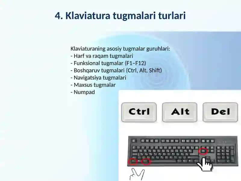 kompyuterning texnik ta’minoti va klaviatura tugmalari haqida tushuncha 4